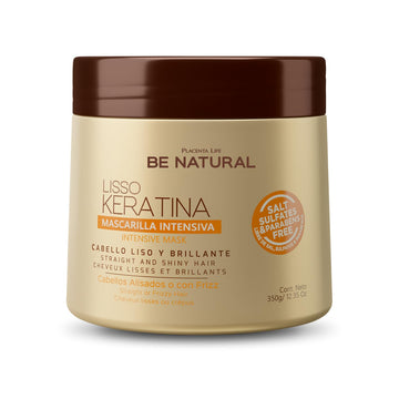 PLACENTA LIFE BE NATURAL LISSO KERATINA Mask with Hydrolyzed Keratin for a Straight and Shiny Hair- No More frizz- Have a perfect Smooth - (350 ml/11.83 fl.oz)