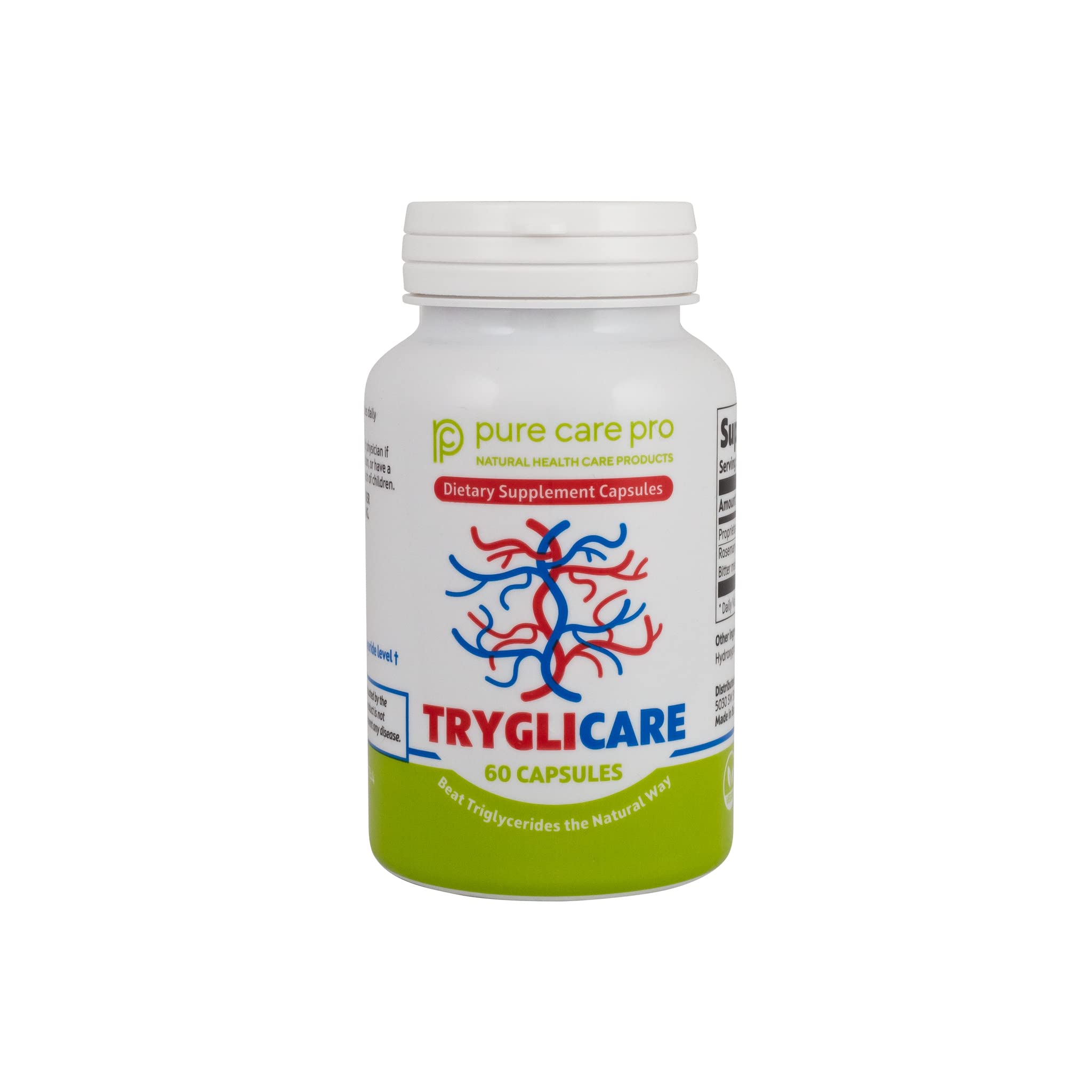 Pure Care Pro Tryglicare All-Natural Triglyceride Lowering Supplements for Maintaining Healthy Triglycerides Levels as a Daily Supplement, Vegan & Gluten Free* (60 Capsules)