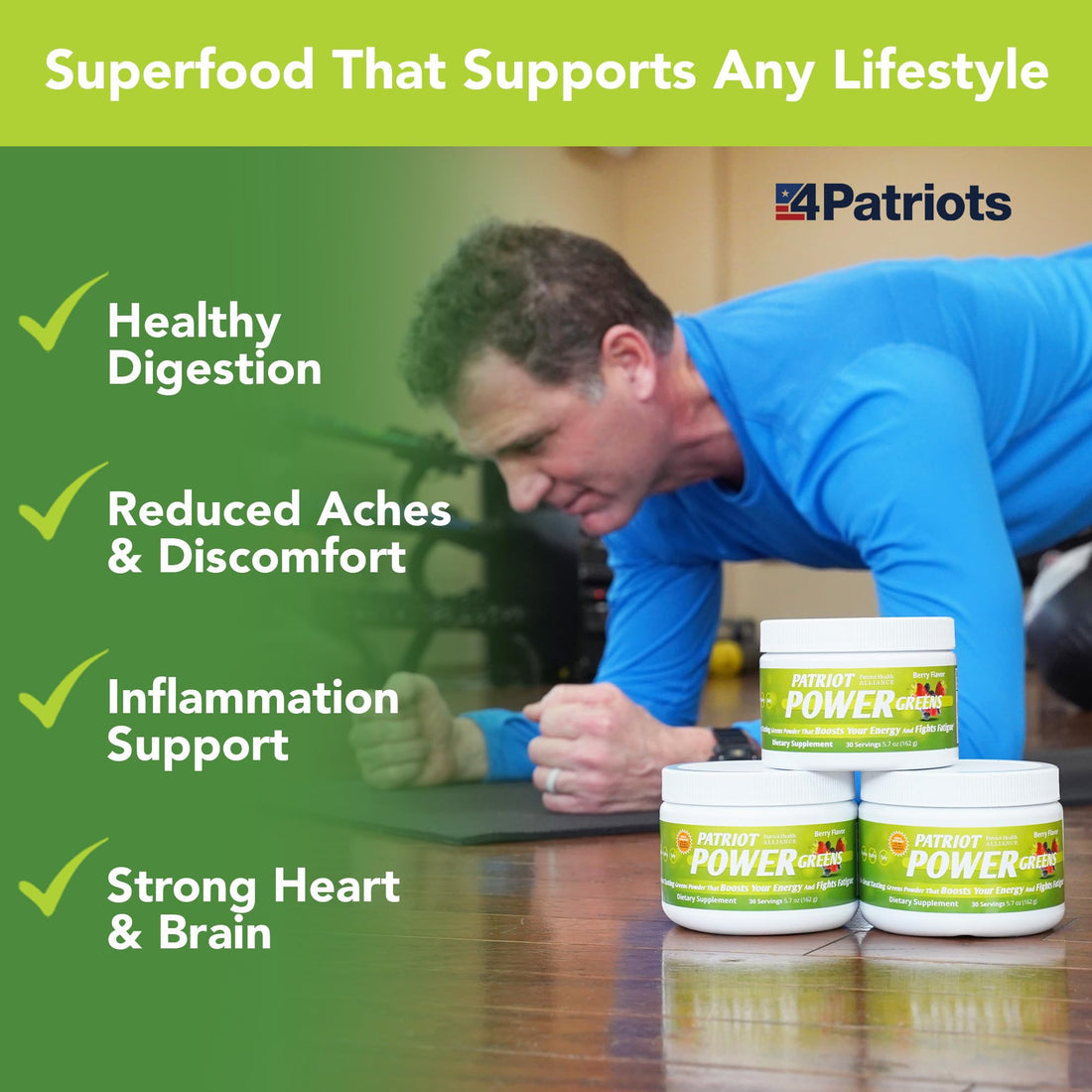 Patriot Power Greens: 40+ Fruits & Vegetables, Organic Superfood Dietary Supplement, 30 Servings