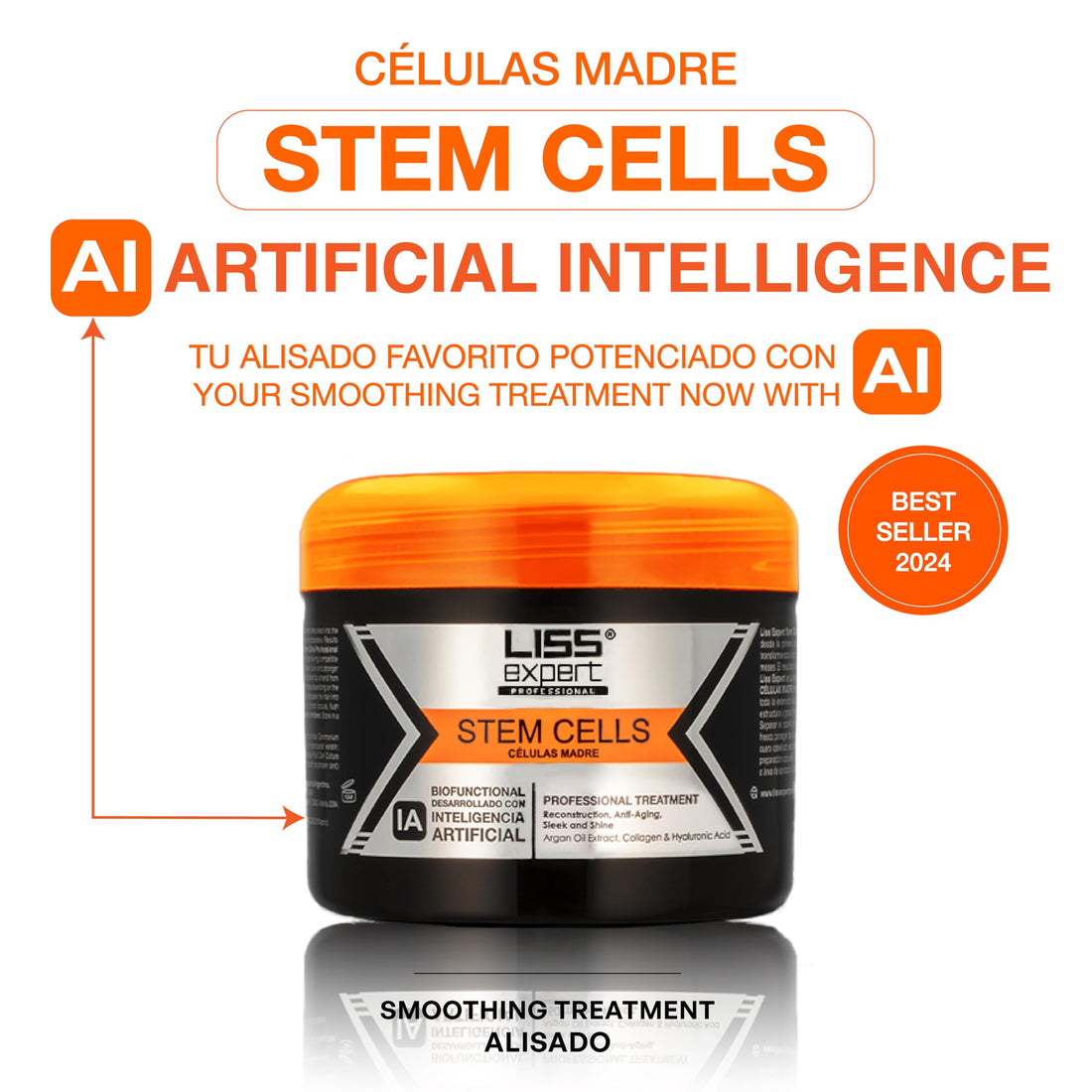 Liss Expert Stem Cells Smoothing Treatment – Organic Keratin & Argan Oil – Frizz-Free Repair & Shine – Professional Straightening – ONE Shoulder Length Applic– plus salt free shampoo and conditioner