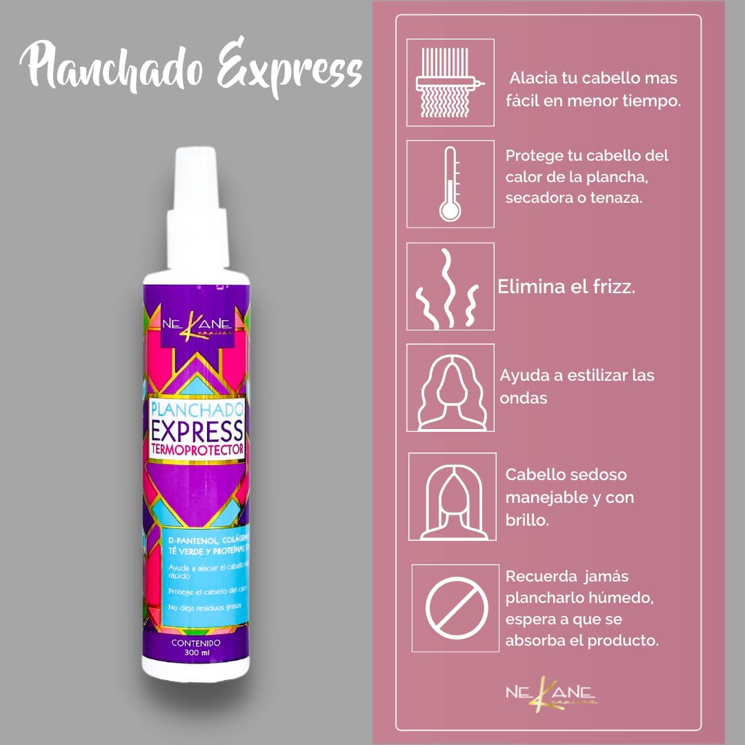 NEKANE Planchado Express Termoprotector - Heat Protectant for Hair 300 mL, Pink