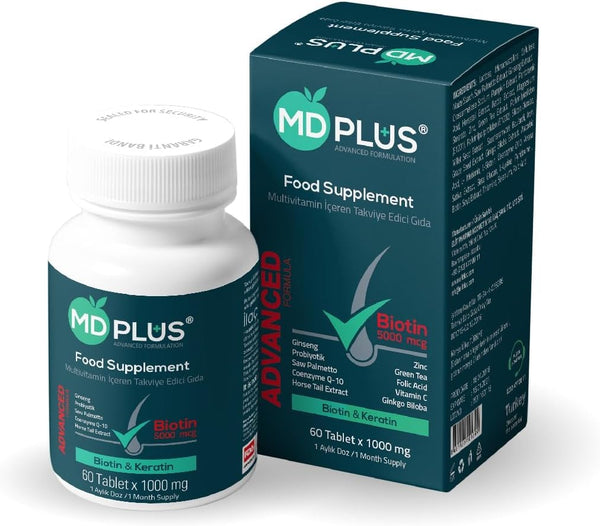 HairMD MD Plus Hair Growth Multivitamin Tablets (Biotin, Keratin & Saw Palmetto) - Designed for Hair Loss Treatment - Thickens Hair - Balances Diet to Help Block DHT