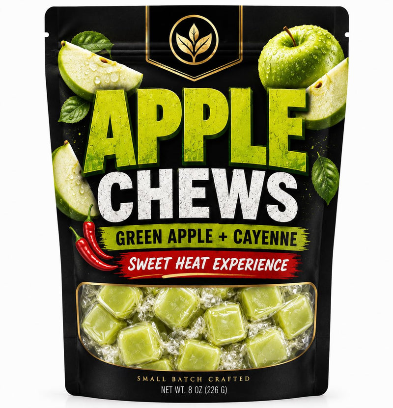 Spicy Apple Taffy Candy – Sweet & Hot Cayenne Apple Chews | Unique Exotic Candy Gift | Weird Sweet-Heat Snack for Candy Challenges | 90g