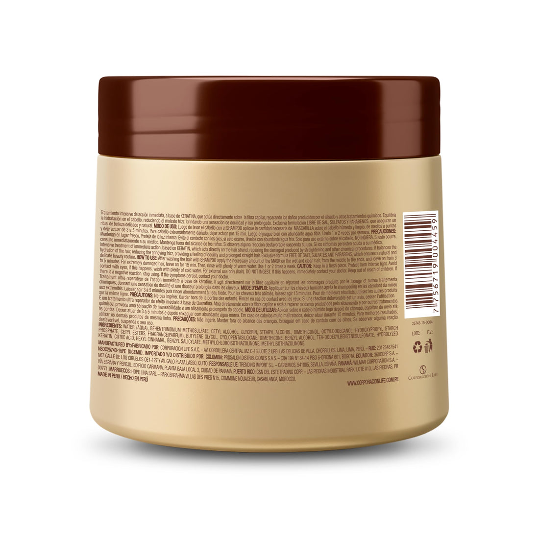 PLACENTA LIFE BE NATURAL LISSO KERATINA Mask with Hydrolyzed Keratin for a Straight and Shiny Hair- No More frizz- Have a perfect Smooth - (350 ml/11.83 fl.oz)