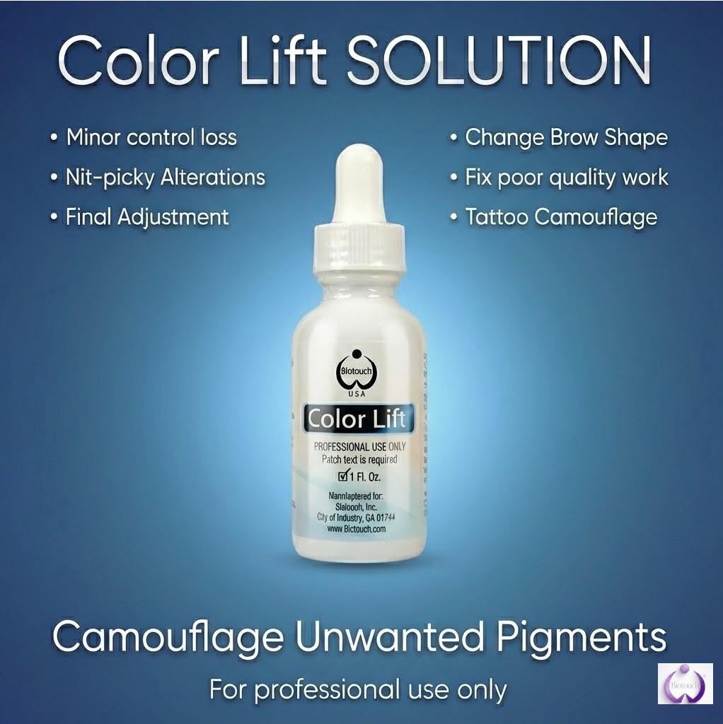 Biotouch COLOR LIFT PMU & Microblading Pigment Remover for Eyebrow Color Correction - Professional Grade 1oz