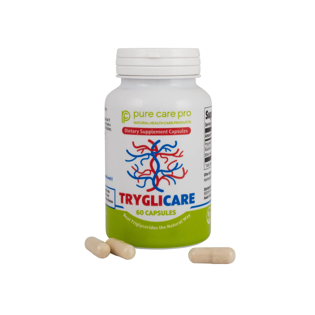 Pure Care Pro Tryglicare All-Natural Triglyceride Lowering Supplements for Maintaining Healthy Triglycerides Levels as a Daily Supplement, Vegan & Gluten Free* (60 Capsules)