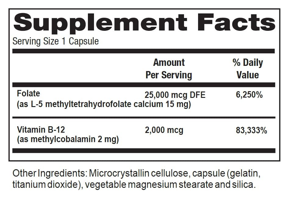 Denovo Plus B12 Supplement, 30 Capsules, methylcobalamin, L-methylfolate, GMP, vegan; nerve, brain, cognitive, memory, mood, cardio & blood support