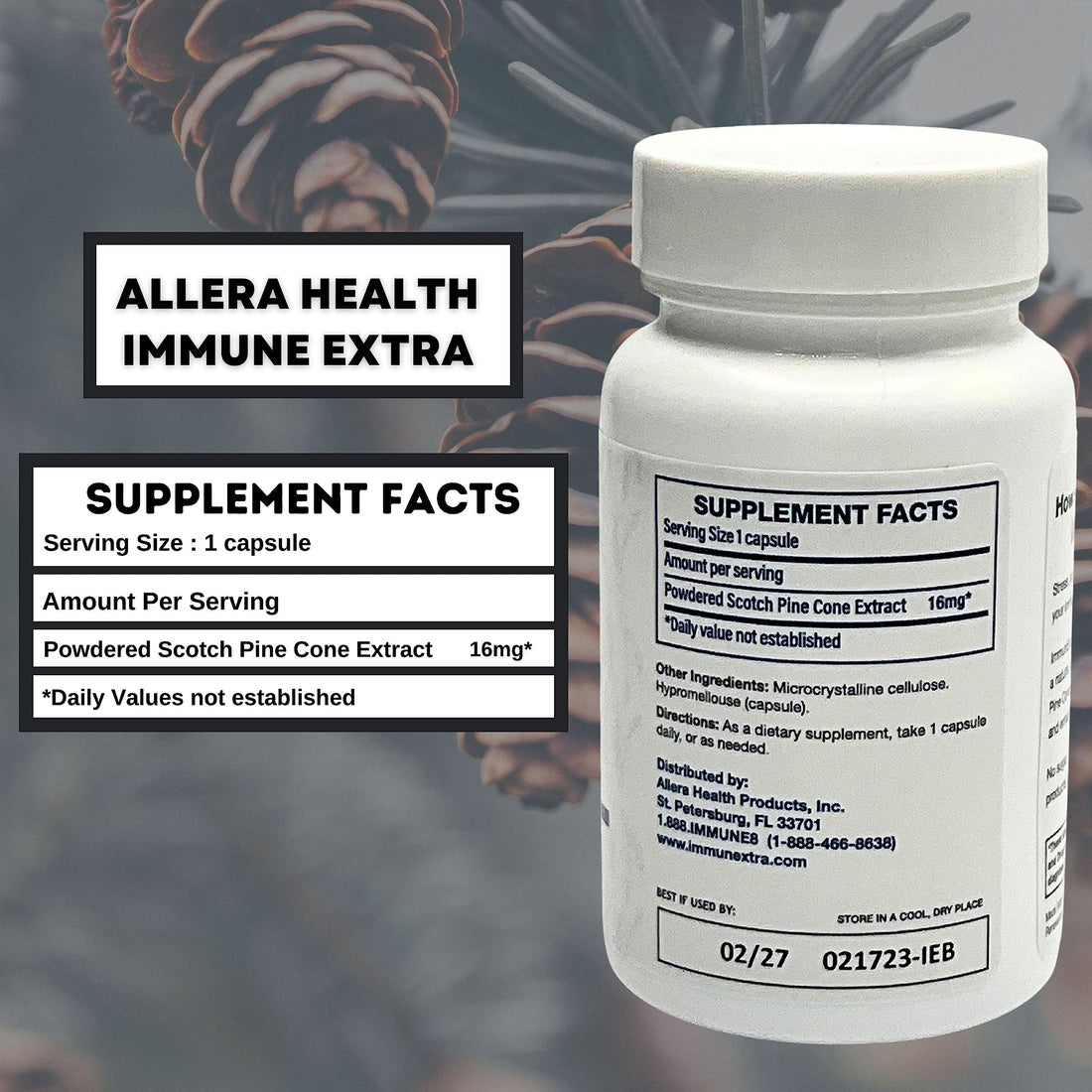 IMMUNEXTRA Allera Health Pine Cone Extract Capsules - Vegan ProLigna Plant Based Diet Products - Immune Support Supplement - Organic Powdered Scotch Pine Cone Extract Harvested from Wild Crafted Trees